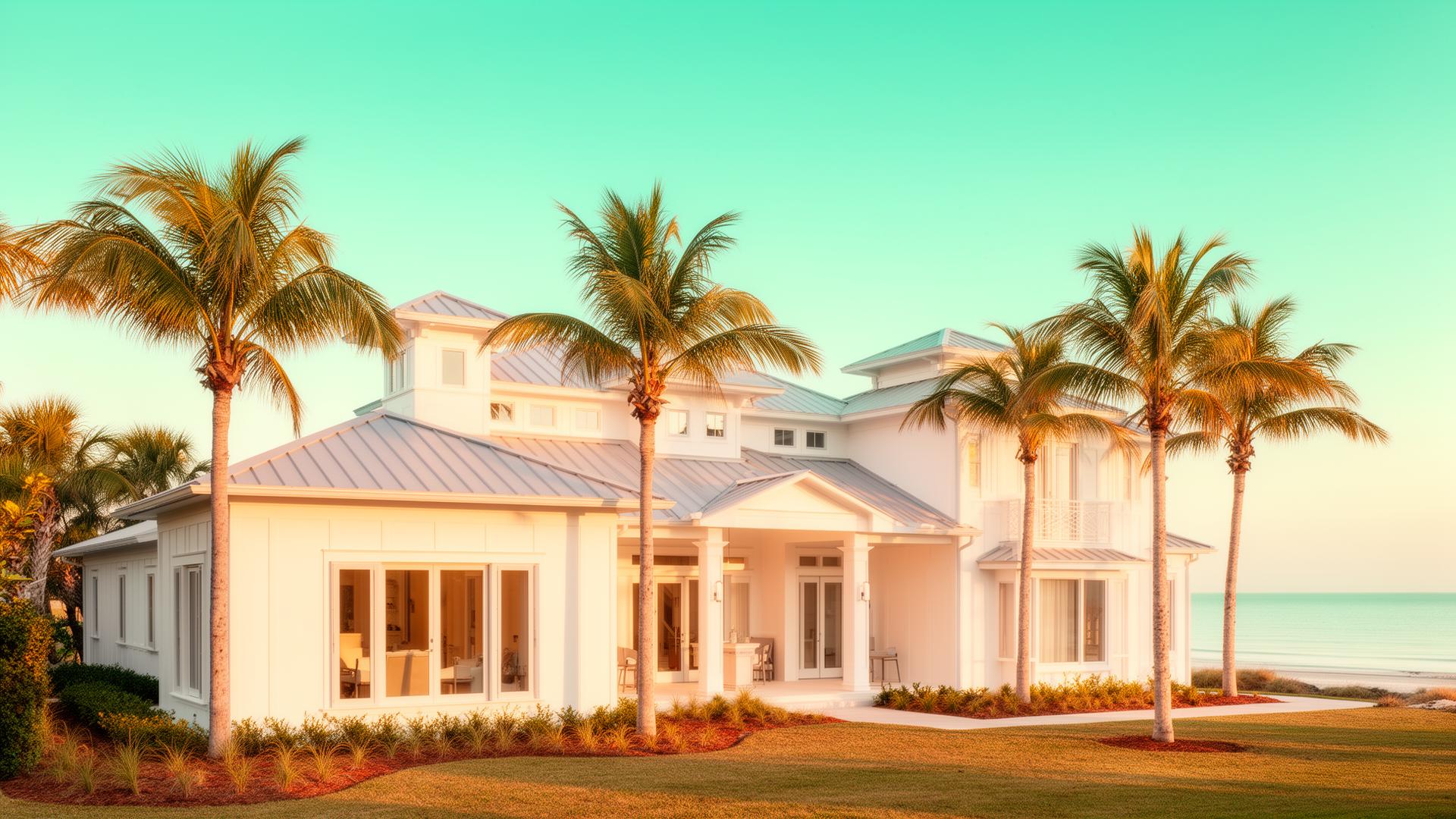 Coastal Florida luxury home at golden hour